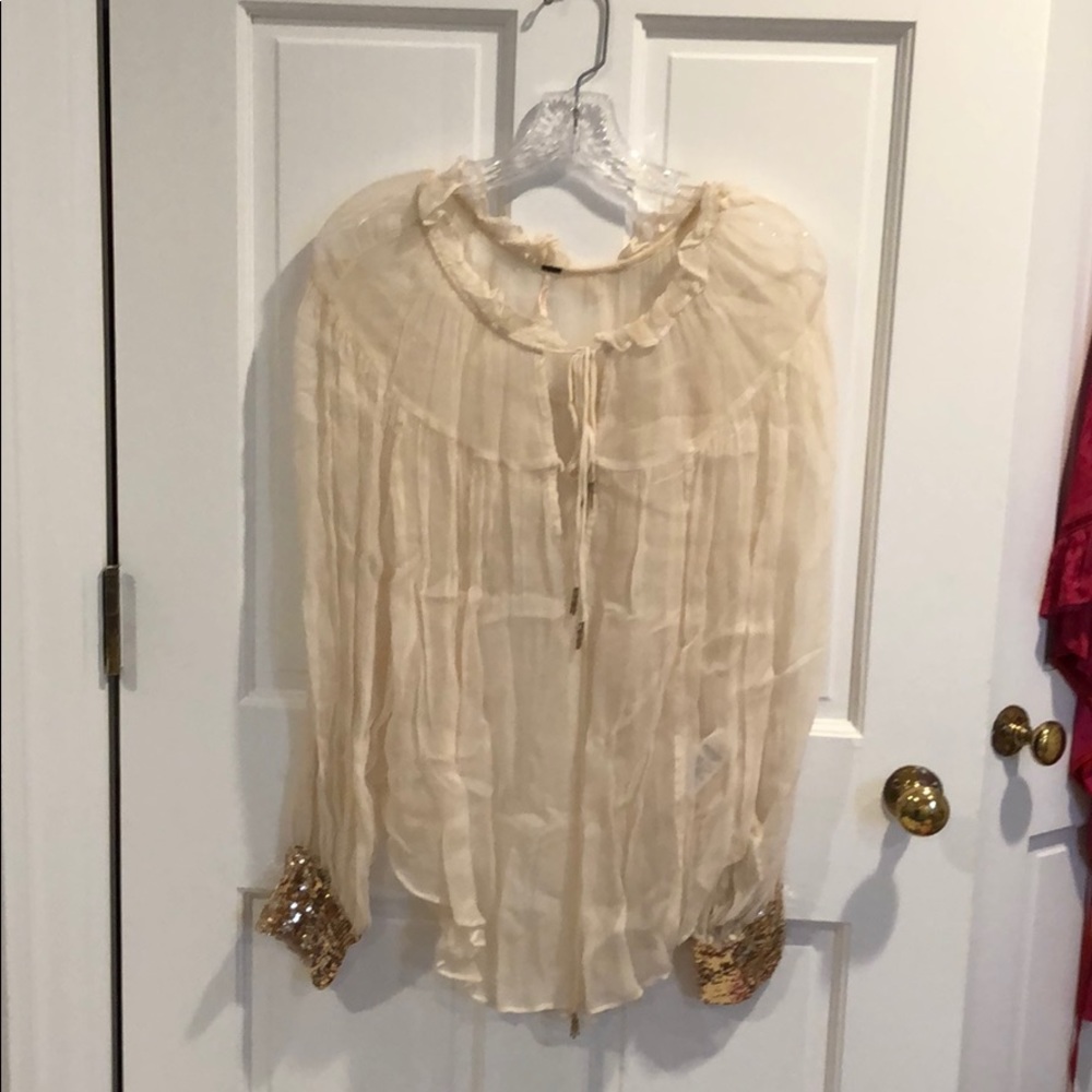 Sheer Cream Peasant Blouse